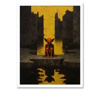 Artery8 Wall Art Print Nosferatu Lair Conceptual Art Oil Painting Yellow Sky Castle Ruins Red Demon Water Reflection Art Framed | Size: W12" x H16" Artery8 White W12" x H16"