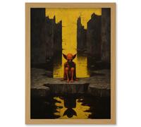 Wall Art Print Nosferatu Lair Conceptual Art Oil Painting Yellow Sky Castle Ruins Red Demon Water Reflection Artwork Framed A4 Artery8 Light Oak A4