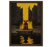 Artery8 Nosferatu Lair Conceptual Art Oil Painting Yellow Sky Castle Ruins Red Demon Water Reflection Artwork Framed Wall Art Print A4