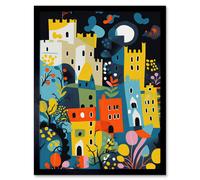 Artery8 Wall Art Print Nottingham at Night Abstract Folk Art Cityscape Art Framed in Black | Size: W12" x H16" Artery8 Black W12" x H16"