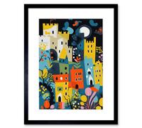 Artery8 Wall Art Print Nottingham At Night Abstract Folk Art Cityscape Artwork Framed 9X7 Inch