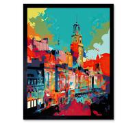 Artery8 Wall Art Print Nottingham City England Cityscape Vibrant Abstract Art Framed in Black | Size: W12" x H16" Artery8 Black W12" x H16"