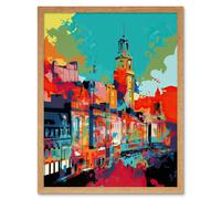 Artery8 Wall Art Print Nottingham City England Cityscape Vibrant Abstract Art Framed in Light Oak | Size: W12" x H16" Artery8 Light Oak W12" x H16"