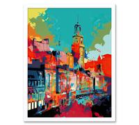 Artery8 Wall Art Print Nottingham City England Cityscape Vibrant Abstract Art Framed in White | Size: W12" x H16" Artery8 White W12" x H16"