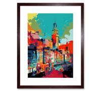 Artery8 Wall Art Print Nottingham City England Cityscape Vibrant Abstract Artwork Framed 9X7 Inch in Brown | Size: W7" x H9" Artery8 Brown W7" x H9"