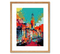 Artery8 Wall Art Print Nottingham City England Cityscape Vibrant Abstract Artwork Framed 9X7 Inch in Beige | Size: W7" x H9" Artery8 Beige W7" x H9"