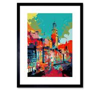 Artery8 Wall Art Print Nottingham City England Cityscape Vibrant Abstract Artwork Framed 9X7 Inch
