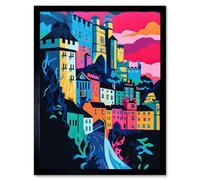 Artery8 Wall Art Print Nottingham City Vibrant Abstract Pop Art Cityscape Art Framed in Black | Size: W12" x H16" Artery8 Black W12" x H16"