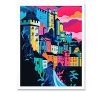 Artery8 Wall Art Print Nottingham City Vibrant Abstract Pop Art Cityscape Art Framed in White | Size: W12" x H16" Artery8 White W12" x H16"