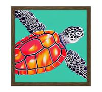 Artery8 Wall Art Print Ocean Loggerhead Turtle Red Shell Watercolour Ink Square Framed Picture 16X16 Inch in Brown | Size: W16" x H16" Artery8 Brown W16" x H16"