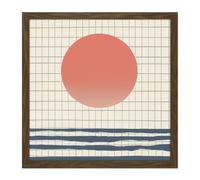Artery8 Wall Art Print Ocean Sunset Simple Sun Moon Abstract Japan Grid Modern Painting Square Framed Picture 16X16 Inch in Brown | Size: W16" x H16" Artery8 Brown W16" x H16"