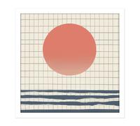 Artery8 Wall Art Print Ocean Sunset Simple Sun Moon Abstract Japan Grid Modern Painting Square Framed Picture 16X16 Inch in White | Size: W16" x H16" Artery8 White W16" x H16"