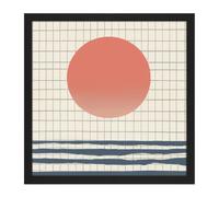 Artery8 Wall Art Print Ocean Sunset Simple Sun Moon Abstract Japan Grid Modern Painting Square Framed Picture 16X16 Inch in Black | Size: W16" x H16" Artery8 Black W16" x H16"