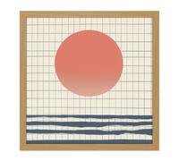 Artery8 Wall Art Print Ocean Sunset Simple Sun Moon Abstract Japan Grid Modern Painting Square Framed Picture 16X16 Inch | Size: W16" x H16" Artery8 Light Oak W16" x H16"