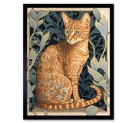 Artery8 Ocicat Cat with Flower Pattern Fur Coat Art Nouveau Watercolour Illustration Art Print Framed Poster Wall Decor 12x16 inch