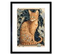 Artery8 Wall Art Print Ocicat Cat with Flower Pattern Fur Coat Art Nouveau Watercolour Artwork Framed 9X7 Inch in Black | Size: W7" x H9" Artery8 Black W7" x H9"