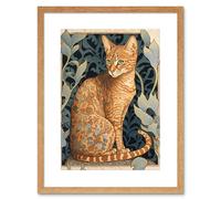 Artery8 Wall Art Print Ocicat Cat with Flower Pattern Fur Coat Art Nouveau Watercolour Artwork Framed 9X7 Inch in Beige | Size: W7" x H9" Artery8 Beige W7" x H9"