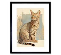 Artery8 Wall Art Print Ocicat Cat with Turquoise Rosette Pattern Fur Modern Watercolour Artwork Framed 9X7 Inch in Black | Size: W7" x H9" Artery8 Black W7" x H9"