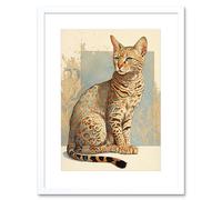 Artery8 Wall Art Print Ocicat Cat with Turquoise Rosette Pattern Fur Modern Watercolour Artwork Framed 9X7 Inch in White | Size: W7" x H9" Artery8 White W7" x H9"