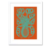 Artery8 Wall Art Print Octopus Coral Blue Red Art Framed 9x7 inch in White | Size: W7" x H9" Artery8 White W7" x H9"