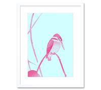 Artery8 Wall Art Print Ohara Koson Lotus Kingfisher Art Black Framed 9x7 inch in White | Size: W7" x H9" Artery8 White W7" x H9"