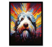 Artery8 Old English Sheep Dog Lover Gift Pet Portrait Colourful Artwork Painting Artwork Framed Wall Art Print A4