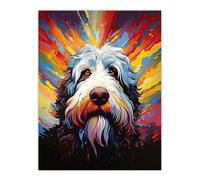 Artery8 Wall Art Print Old English Sheep Dog Lover Gift Pet Portrait Colourful Artwork Painting Poster | Size: W12" x H16" Artery8 Multicolor W12" x H16"