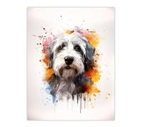 Artery8 Wall Art Print Old English Sheep Dog Lovers Gift Watercolour Pet Portrait Painting Artwork Poster | Size: W12" x H16" Artery8 Multicolor W12" x H16"