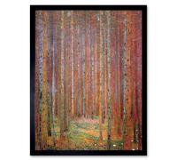 Wall Art Print Old Master Painting Gustav Klimt Tannenwald I Pine Tree Forest Landscape Art Framed Artery8 Black W12 inch x H16 inch