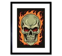 Artery8 Wall Art Print Old School USA Tattoo Ink Body Art Skull Flames Rockabilly Americana 50s Artwork Framed 9X7 Inch in Black | Size: W7" x H9" Artery8 Black W7" x H9"
