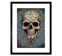 Artery8 Wall Art Print Old School USA Tattoo Ink Body Art Skull Spider Rockabilly Americana 50s Artwork Framed 9X7 Inch in Black | Size: W7" x H9" Artery8 Black W7" x H9"