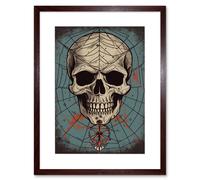 Artery8 Wall Art Print Old School USA Tattoo Ink Body Art Skull Spider Rockabilly Americana 50s Artwork Framed 9X7 Inch in Brown | Size: W7" x H9" Artery8 Brown W7" x H9"
