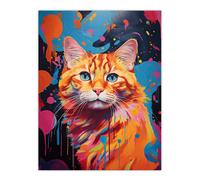Wall Art Print Orange Tabby Cat Lover Gift Pet Portrait Abstract Pink Blue Artwork Painting Poster Artery8 Multi W24 inch x H32 inch