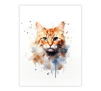 Wall Art Print Orange Tabby Cat Lovers Gift Watercolour Pet Portrait Painting Artwork Poster Artery8 Multi W24 inch x H32 inch