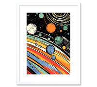 Artery8 Wall Art Print Outer Space Comic Book Style Pastel Colour Milky Way Planets Rings Moons Sun Boys Room Artwork Framed 9X7 Inch Artery8 White W7" x H9"