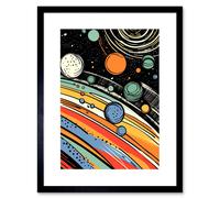 Artery8 Wall Art Print Outer Space Comic Book Style Pastel Colour Milky Way Planets Rings Moons Sun Boys Room Artwork Framed 9X7 Inch Artery8 Black W7" x H9"