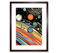 Artery8 Wall Art Print Outer Space Comic Book Style Pastel Colour Milky Way Planets Rings Moons Sun Boys Room Artwork Framed 9X7 Inch Artery8 Brown W7" x H9"