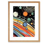 Artery8 Wall Art Print Outer Space Comic Book Style Pastel Colour Milky Way Planets Rings Moons Sun Boys Room Artwork Framed 9X7 Inch Artery8 Beige W7" x H9"