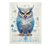 Artery8 Wall Art Print Owl Robot Hybrid Secret Military Schematic Blue Futuristic Complex Arcane Manuscript Gift For Him Man Cave Poster Artery8 Multicolor W12" x H16"