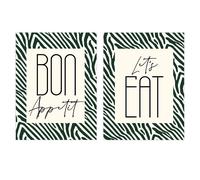 Artery8 Wall Art Print Pack of 2 A4 Bon Appetit Let's Eat Typography with Zebra Stripes Pattern Kitchen Sign Living Room s Set Artery8 Multicolor A4
