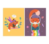 Artery8 Wall Art Print Pack of 2 A4 Fun Cute Fox Kids Bedroom Native American Rainbow Superhero Colourful Living Room s Set Artery8 Multicolor A4