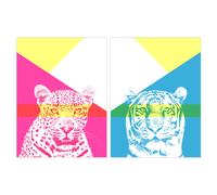 Artery8 Wall Art Print Pack of 2 A4 Neon Tiger & Leopard Vivid Jungle Animal Portrait Bold Geometric Design Living Room s Set Artery8 Multicolor A4