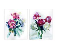 Artery8 Wall Art Print Pack of 2 A4 Spring Flower Pink & White Bouquet in Glass Vase Floral Watercolour Painting Living Room s Set Artery8 Multicolor A4