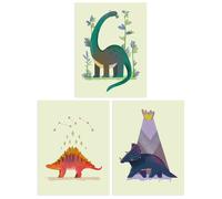 Artery8 Wall Art Print Pack of 3 A4 Kids Bedroom Cute Dinosaurs Stegosaurus Apatosaurus Triceratops Pastel Colour Boy Girl Living Room s Set Artery8 Multicolor A4