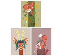 Artery8 Wall Art Print Pack of 3 A4 Kids Bedroom Nursery Cute Woodland Creatures Squirrel Deer Pastel Colour Living Room s Set Artery8 Multicolor A4