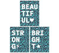 Artery8 Wall Art Print Pack of 3 A4 Leopard Pattern Beautiful Strong Bright Typography on Turquoise & Purple Living Room s Set Artery8 Multicolor A4