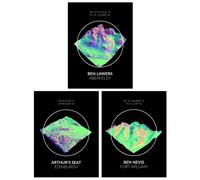 Artery8 Wall Art Print Pack of 3 A4 Neon Scottish Hill & Mountain Topography Maps Ben Lawers Aberfeldy Living Room s Set Artery8 Multicolor A4