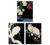 Artery8 Wall Art Print Pack of 3 A4 Ohara Koson Japan Kachō-e Bird & Flower Heron Cockatoo Japanese Paintings Living Room s Set Artery8 Multicolor A4