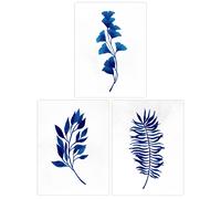 Artery8 Wall Art Print Pack of 3 A4 Simple Elegant Flower Plant Leaf Foliage Cobalt Blue Watercolour Living Room s Set Artery8 Multicolor A4