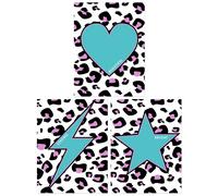 Artery8 Wall Art Print Pack of 3 A4 Turquoise Heart Lightning Star Shape on Leopard Pattern Beautiful Strong Bright Living Room s Set Artery8 Multicolor A4